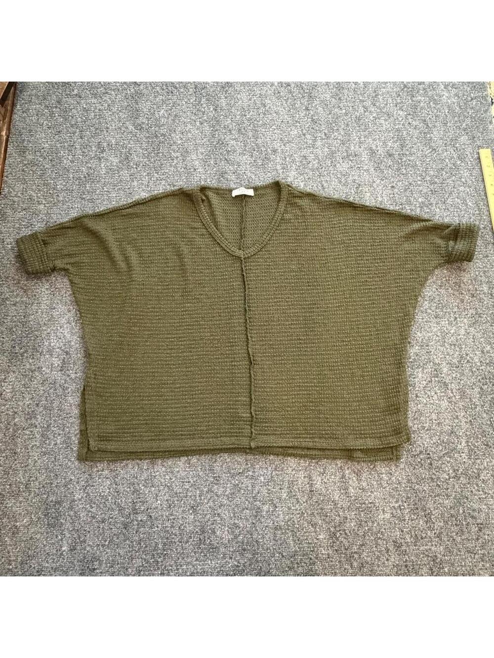 Zenana s/m khaki womens waffle weave top oversized